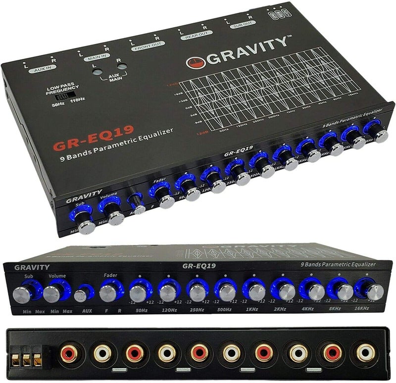 Gravity EQ19 1/2 Din 9 Equalization Bands Band Car Audio Equalizer EQ Front, Rear + Sub Output 9V with Three Stereo RCA Output/Built-in Input AUX/DVD Select Switch - Image 2